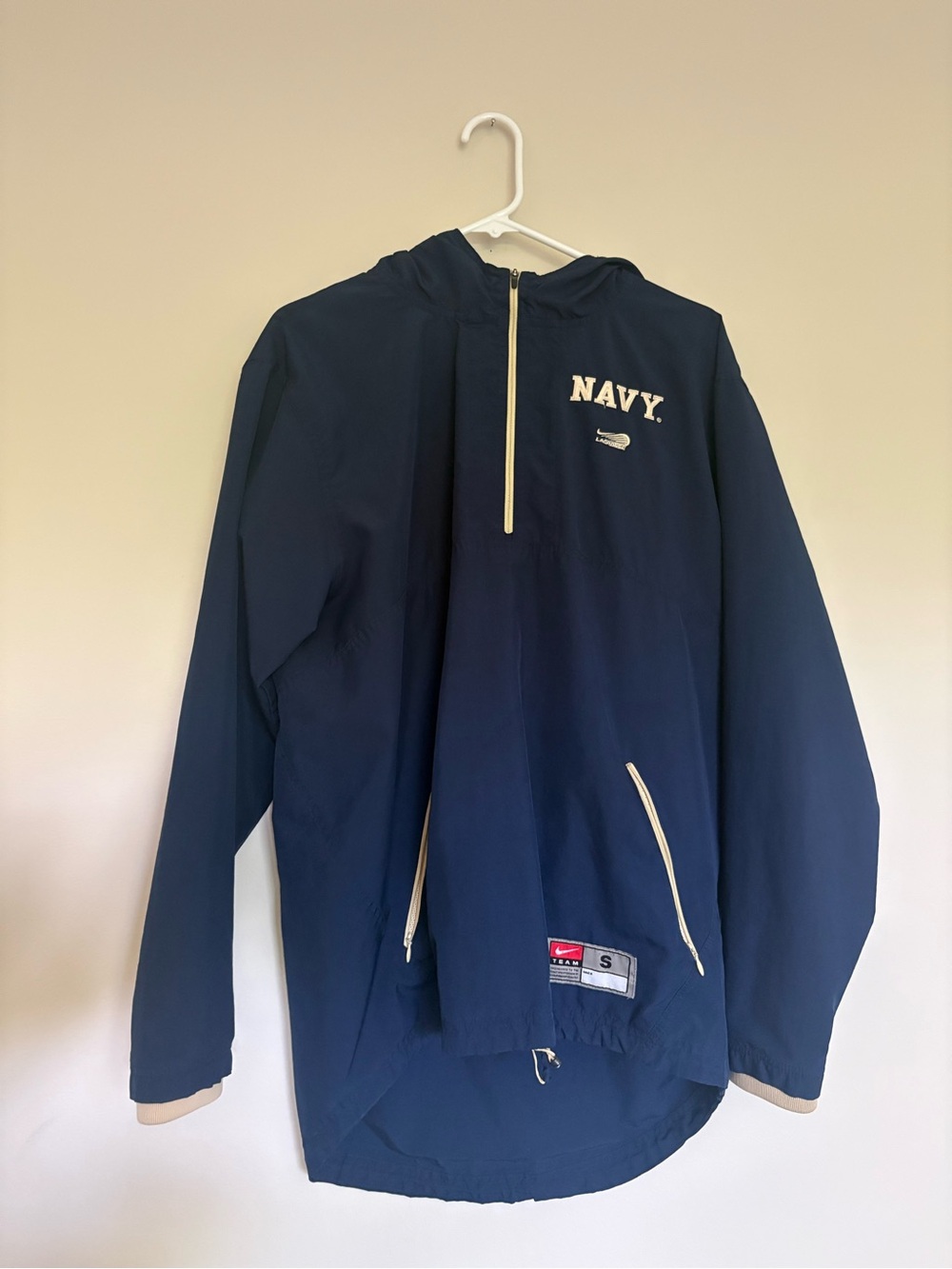 Nike Navy Lacrosse Pullover Windbreaker with Cream Trim